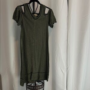 Democracy Olive Green Cold-Shoulder V-Neck Dress